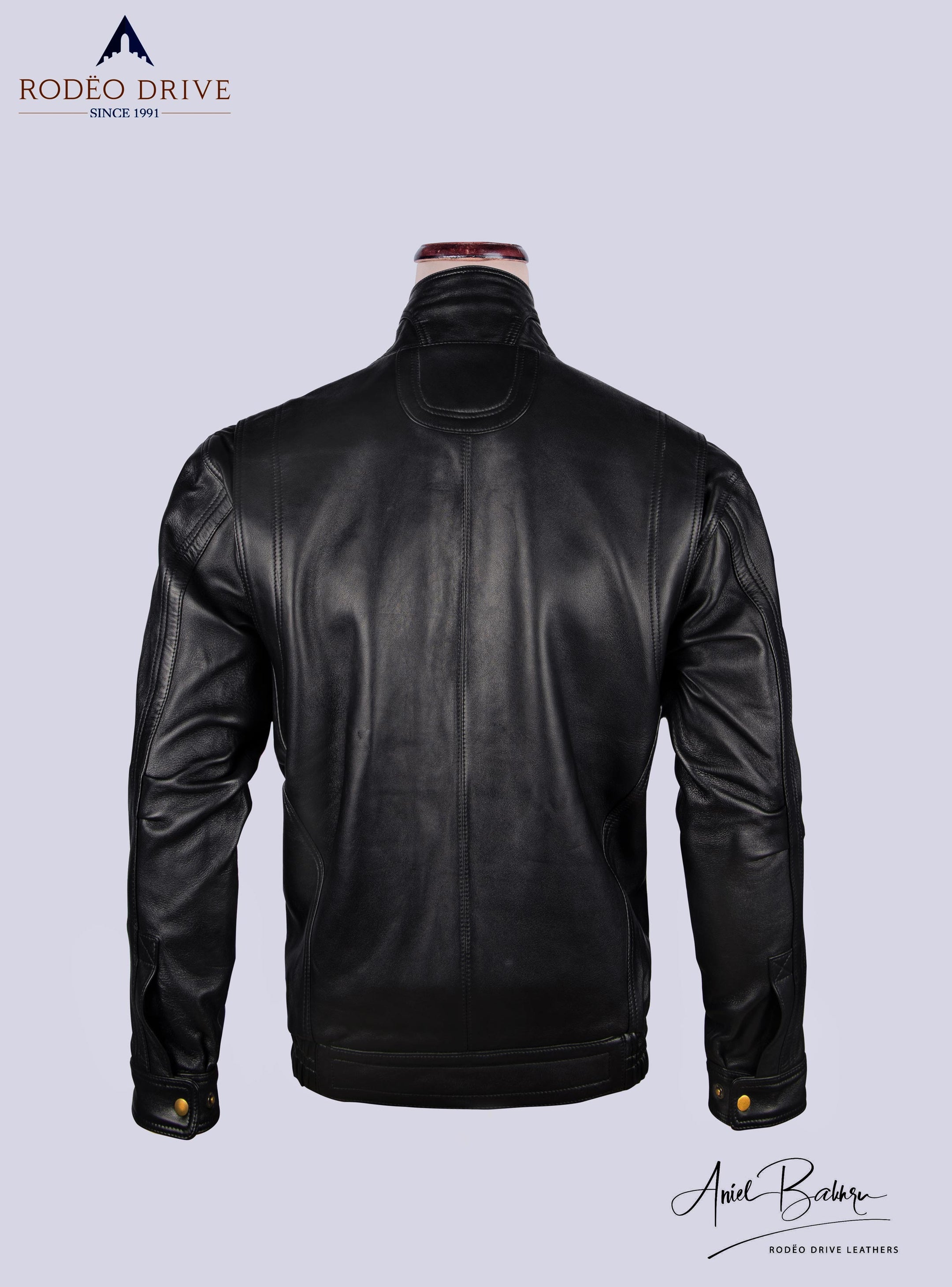 Back side image of black BOMBER JACKET .