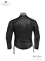 Back side image of black WEAZEL BIKER JACKET. It is displayed on mannequin