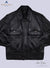 Front view of CUSTOM UNIFORM LEATHER JACKETS MEN. both its hands are tucked inside slit pocket