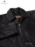Front close image of black leather jacket. It is zipped