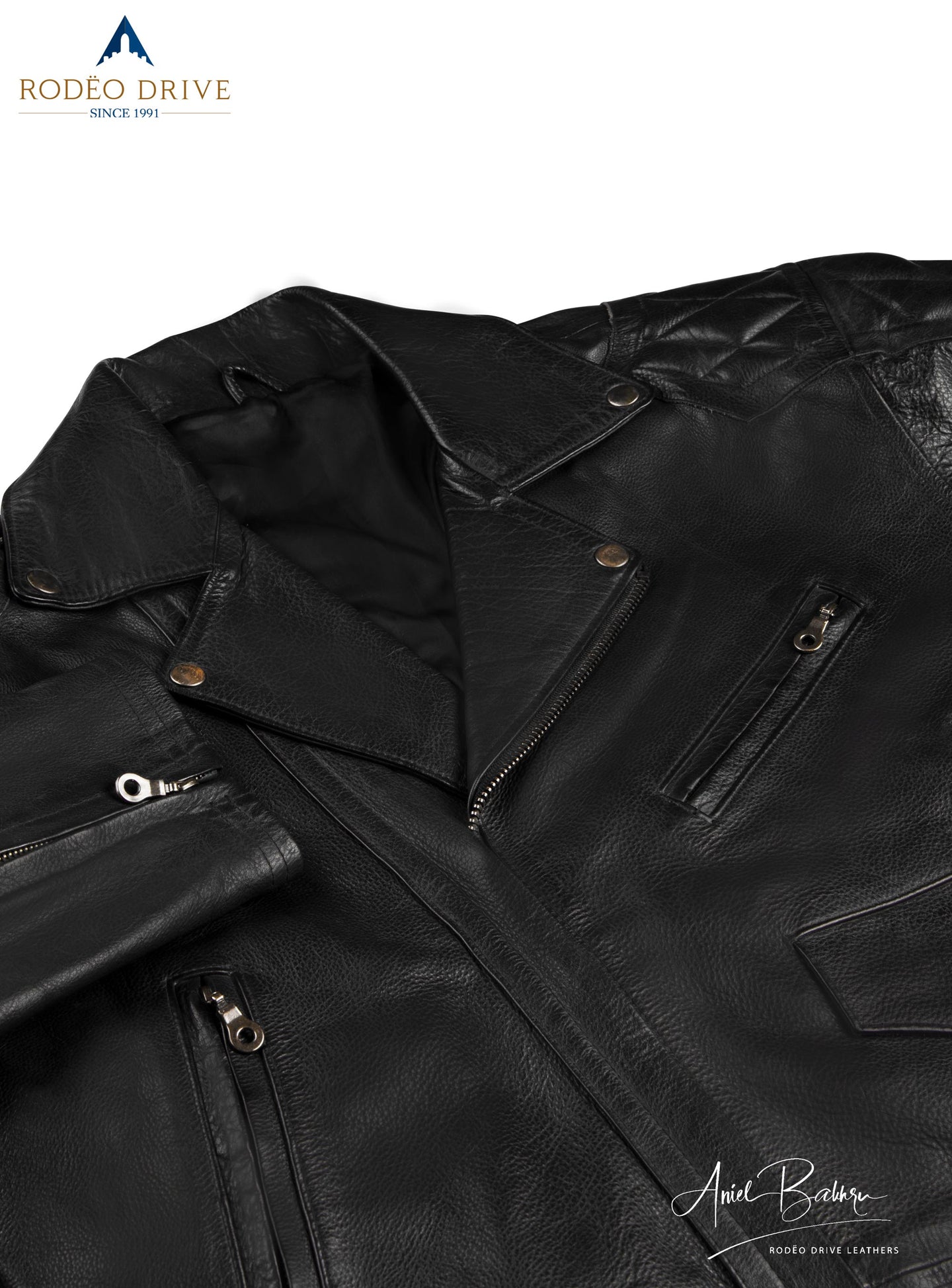 Close image of  Black WEAZEL BIKER JACKET.. it is zipped. Pockets are also zipped