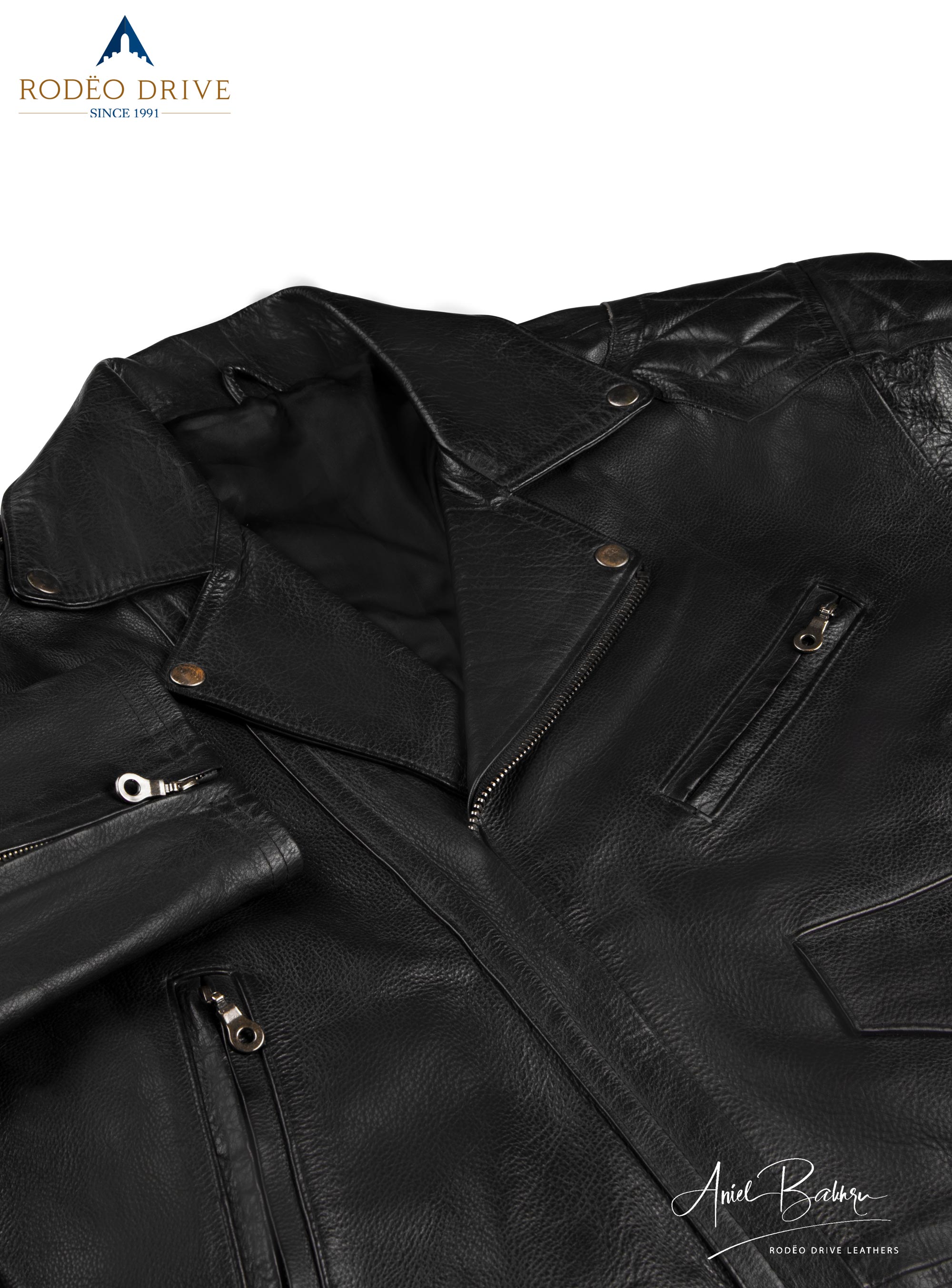 Close image of  Black WEAZEL BIKER JACKET.. it is zipped. Pockets are also zipped