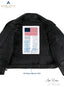 Inside image of open HARLEY JACKET. US Navy Blood chit is sewed inside the jacket.