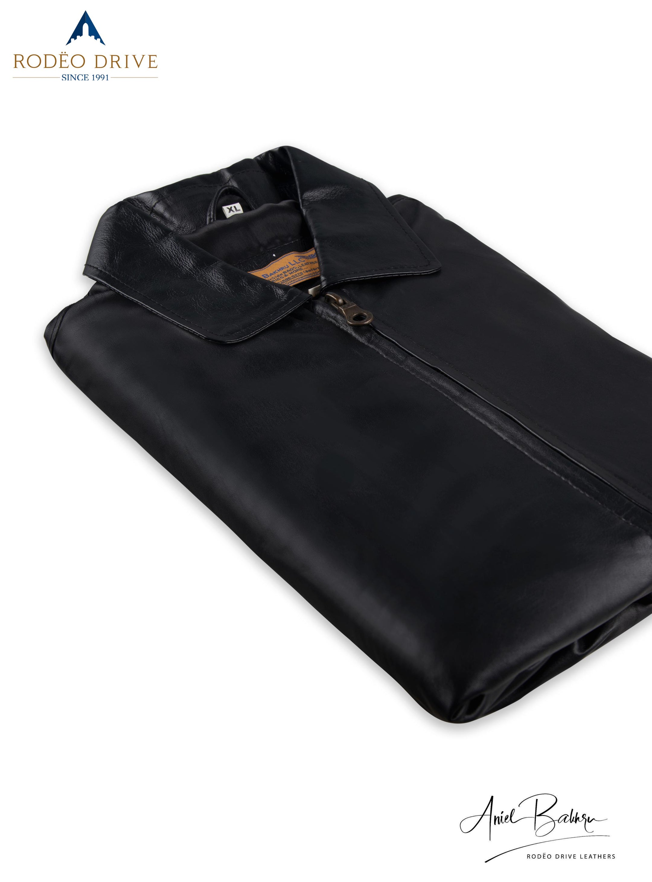 Folded image of Bomber jacket. It neat and elegant black.