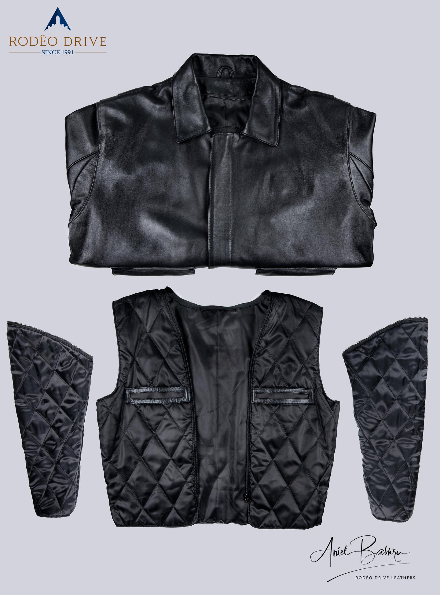 different parts of FedEx UNIFORM LEATHER JACKETS MEN displayed