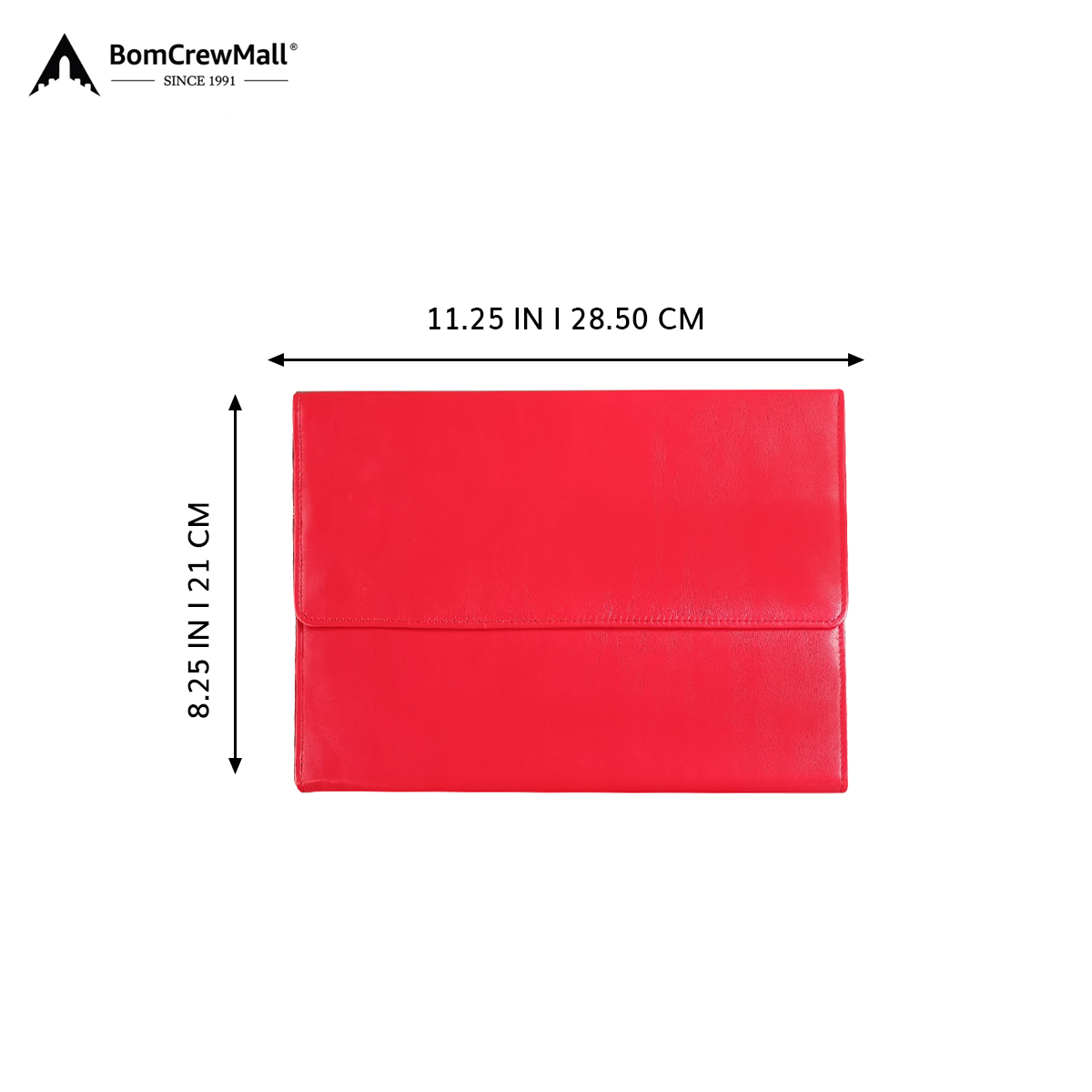 Image displays dimensions of red leather wallet
