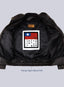 Inside image of BROWN UNIFORM LEATHER JACKET for MEN. a flying tigers Blood chit is sewed inside.