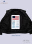 Inside image of CUSTOM UNIFORM LEATHER JACKETS MEN. US navy blood chit sewed inside.