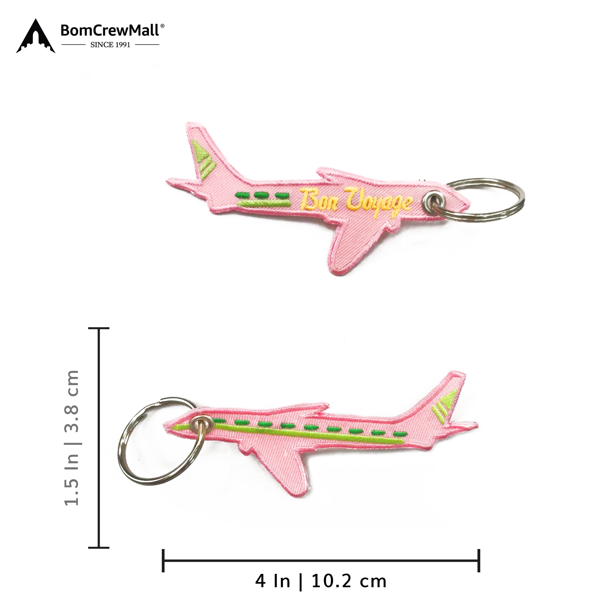 BON UOYAGE EMBROIDERY BAG TAG in pink colour