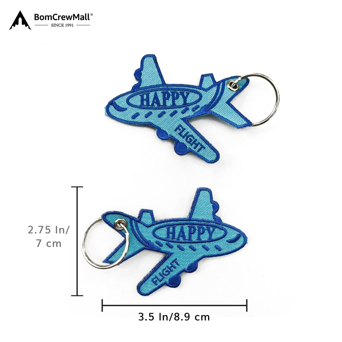 Blue colour HAPPY FLIGHT EMBROIDERY BAG TAG