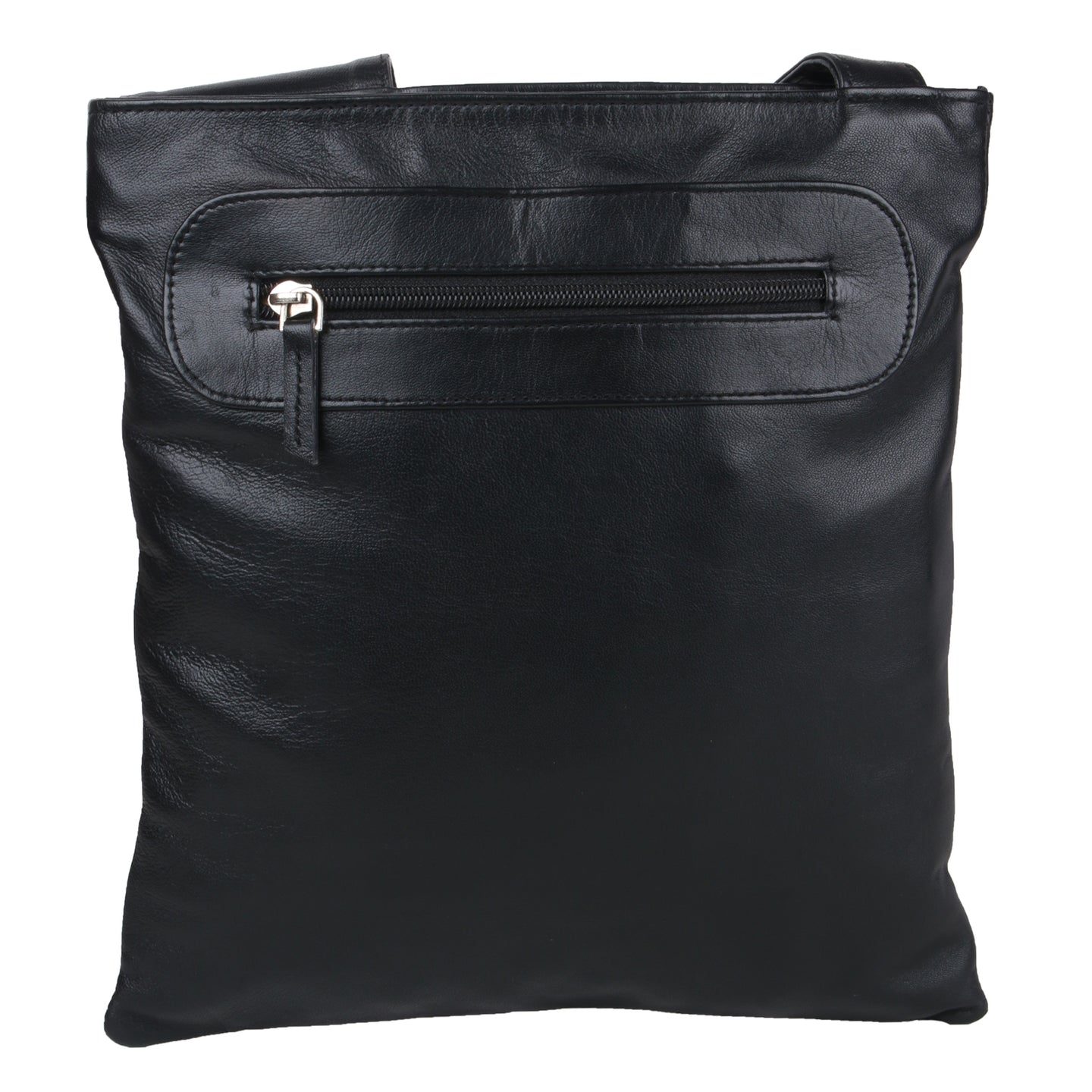 Back side image of FLAT CROSS BODY HAND BAG. A single side zip is visible.