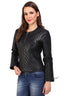 Side pose of model with black CHANNEL DIAMOND STITCH JACKET