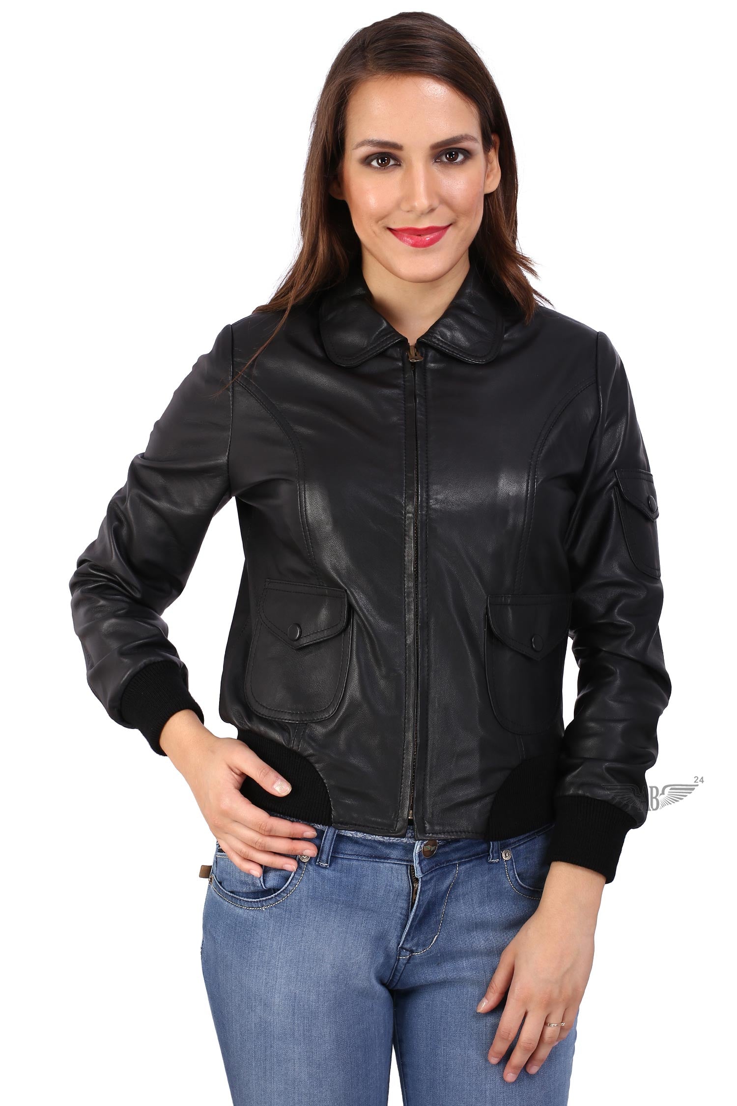 black leather Womens bomber jacket