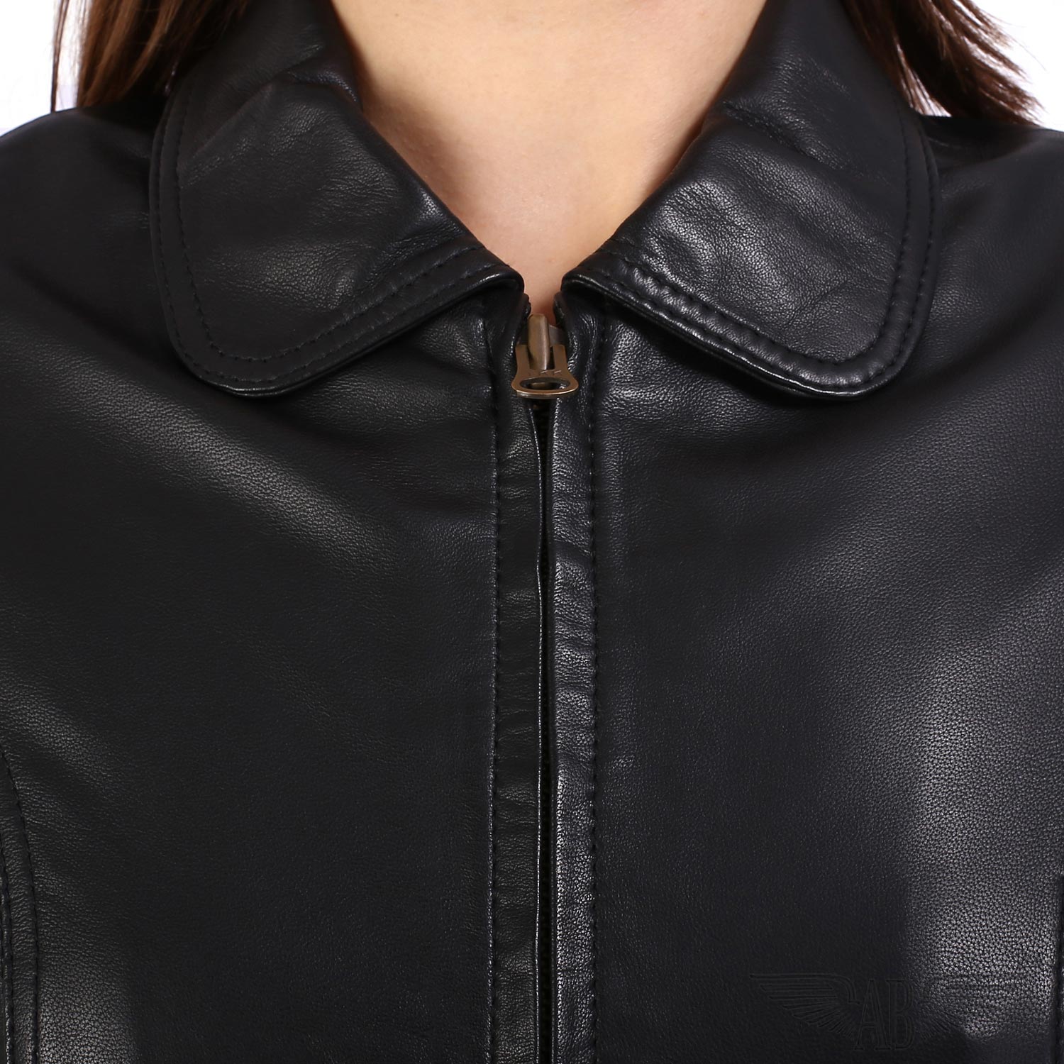 collar and zip view of Womens bomber jacket