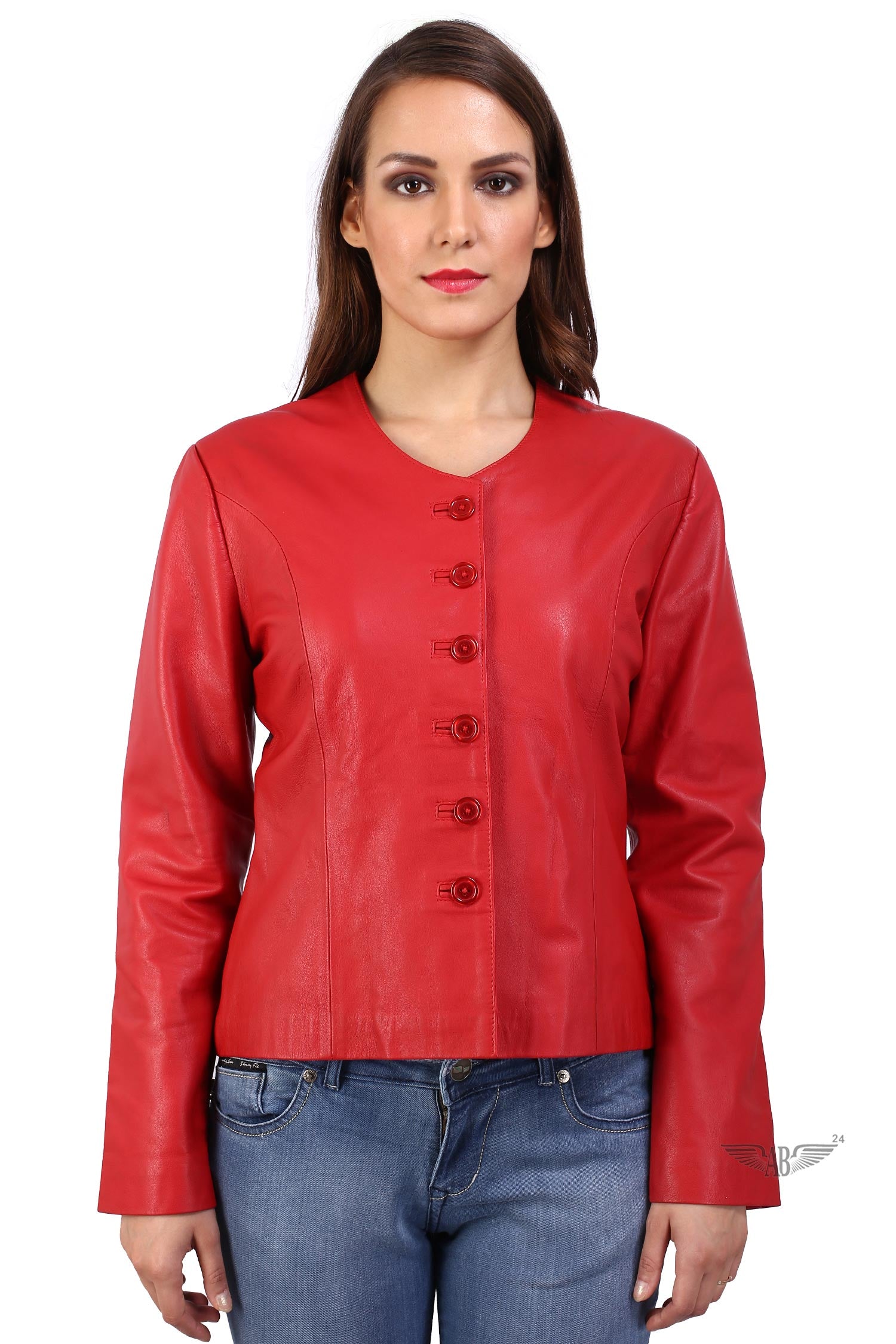 Model wearing red CLASSIC CHANNEL JACKET