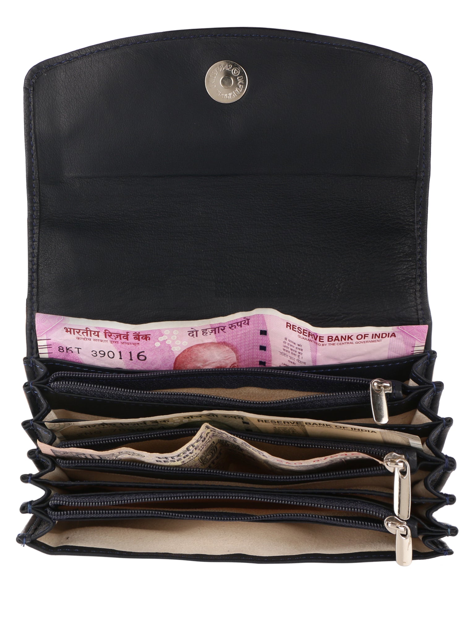 Image depicting currency notes inserted in cardion type slots.  it can be used for keeping multiple currency.