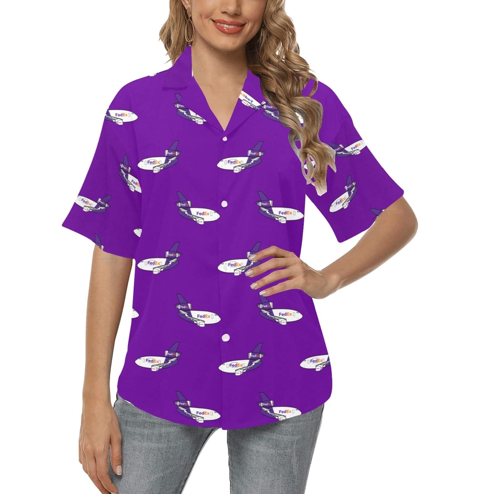 front look of our MD11 WOMENS HAWAIIAN SHIRT PURPLE