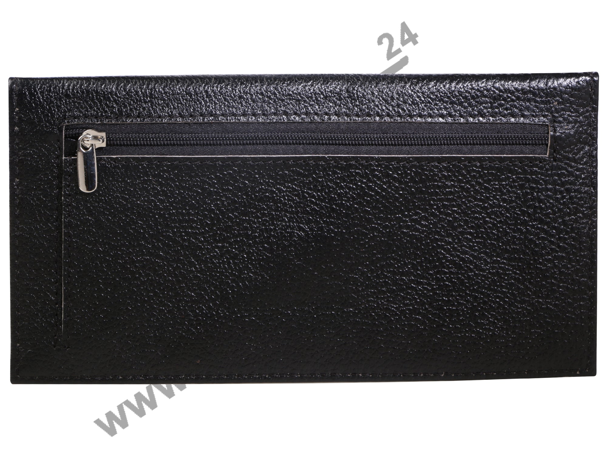 back view of black ENVELOPE WALLET. It has a zip in the back