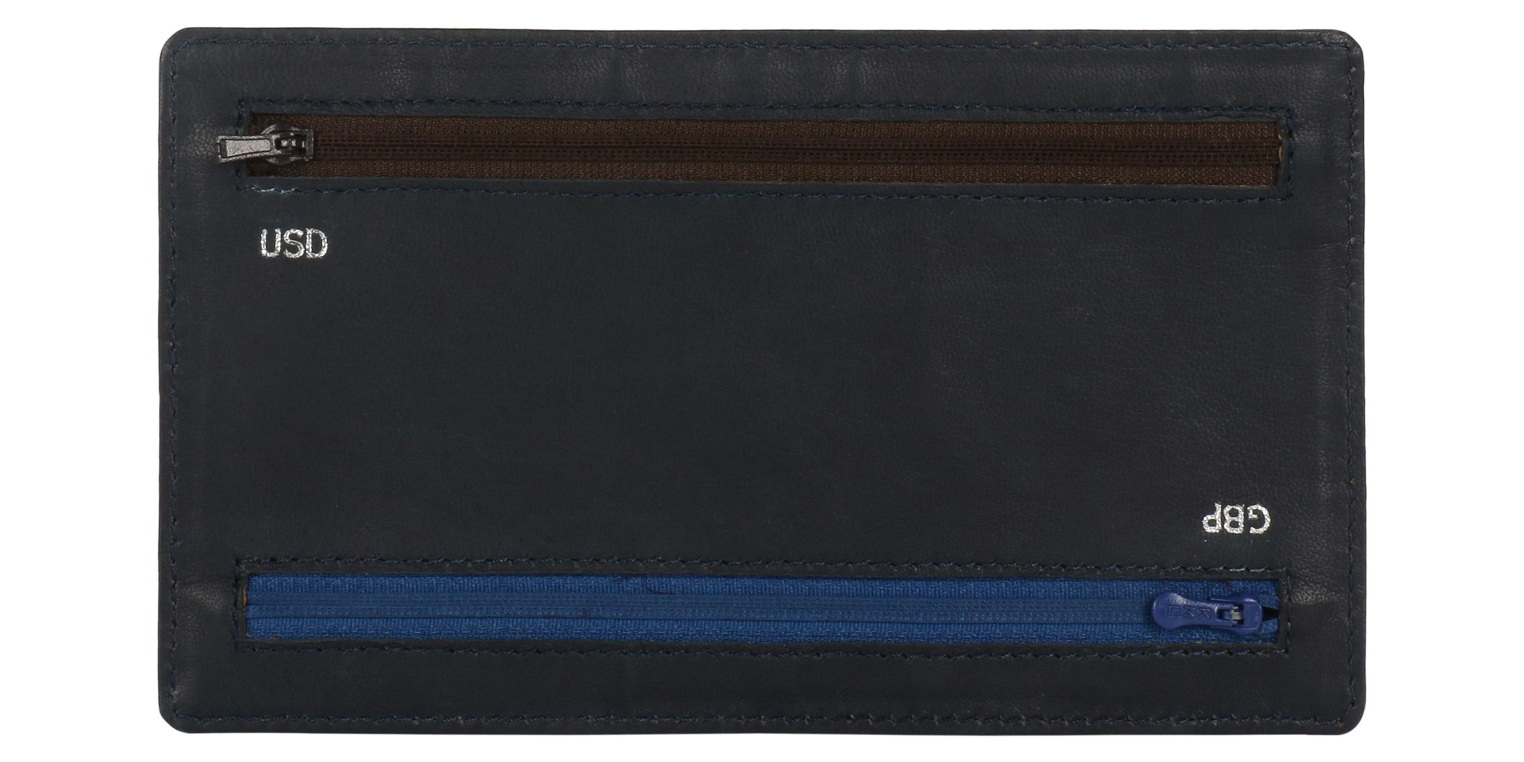 4-Zip Multi Currency Wallet - Leather Travel Organizer