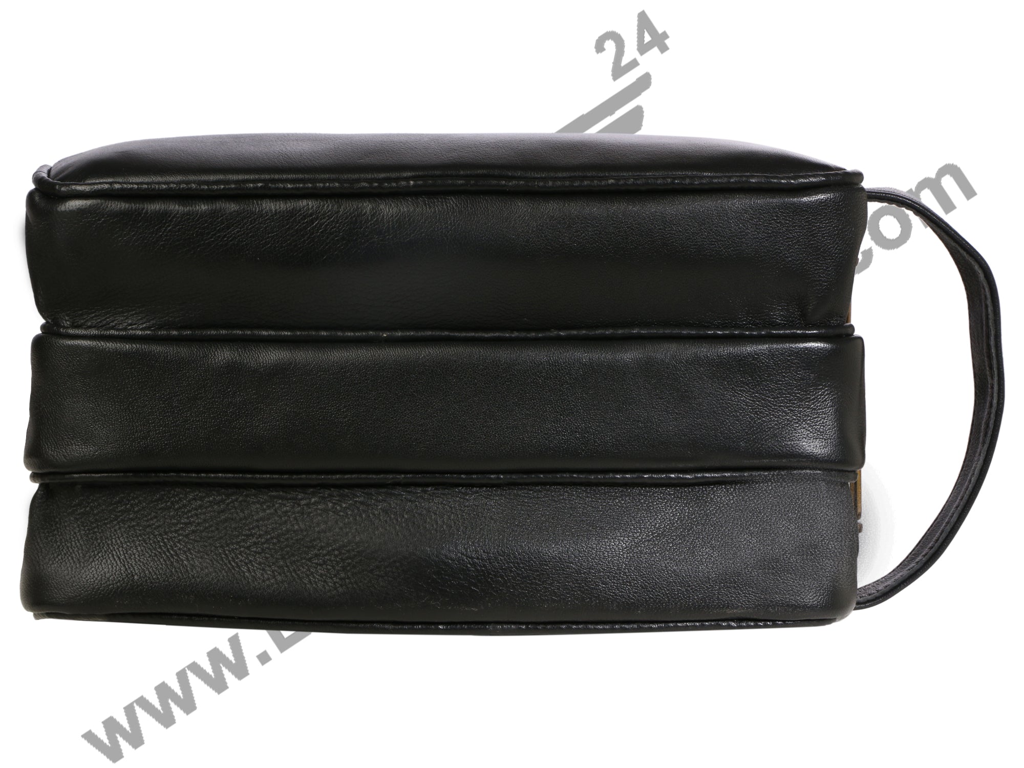 Image of Bottom of 3 Zip Dopp Kit. It is broad enough and very spacious.  A side handle is available, making it convenient in fetching.