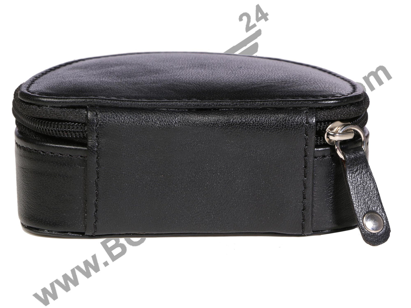 back side image of black TRAVEL SMALL JEWELERY CASE. It looks sturdy and stylish