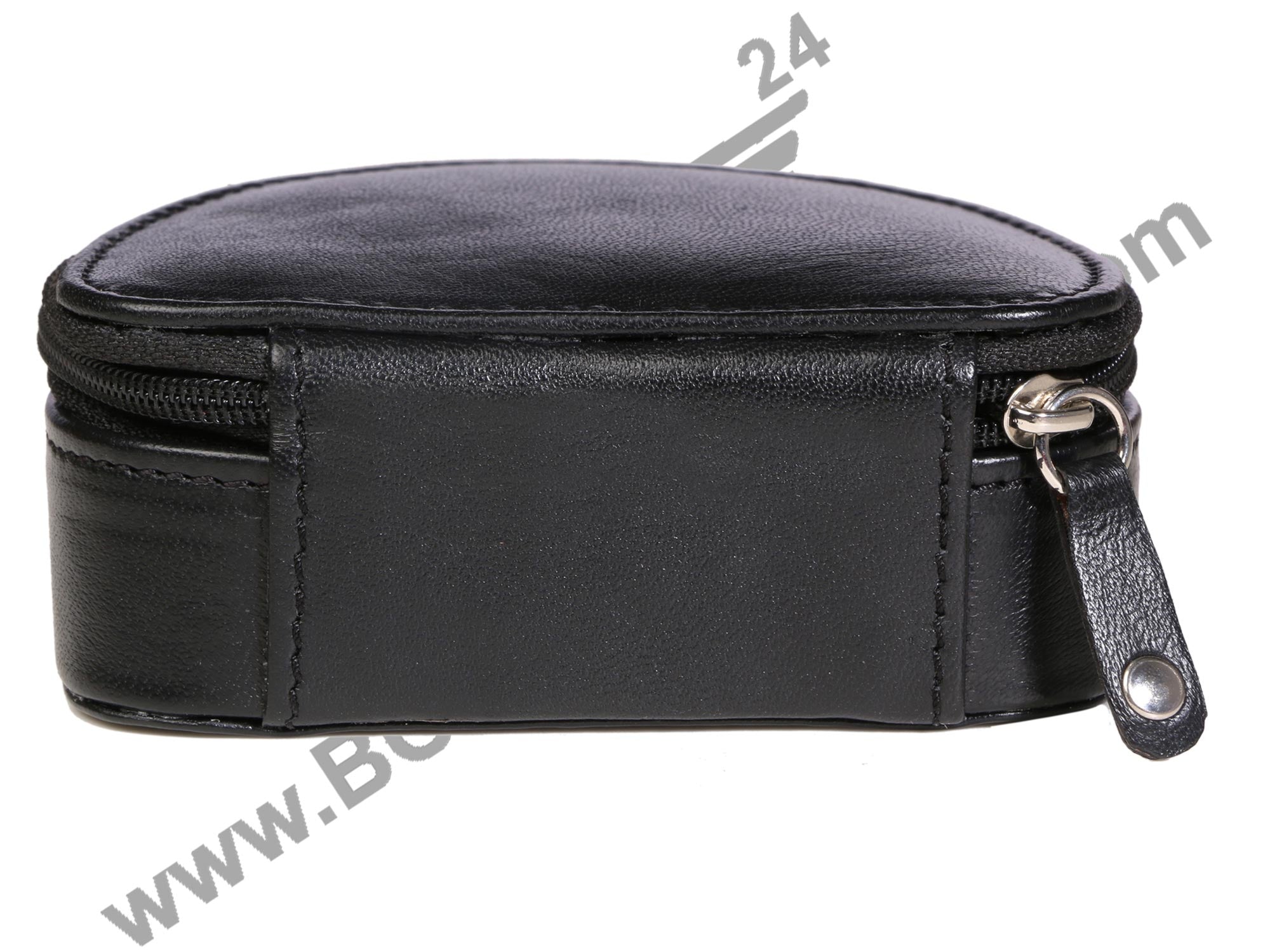 back side image of black TRAVEL SMALL JEWELERY CASE. It looks sturdy and stylish