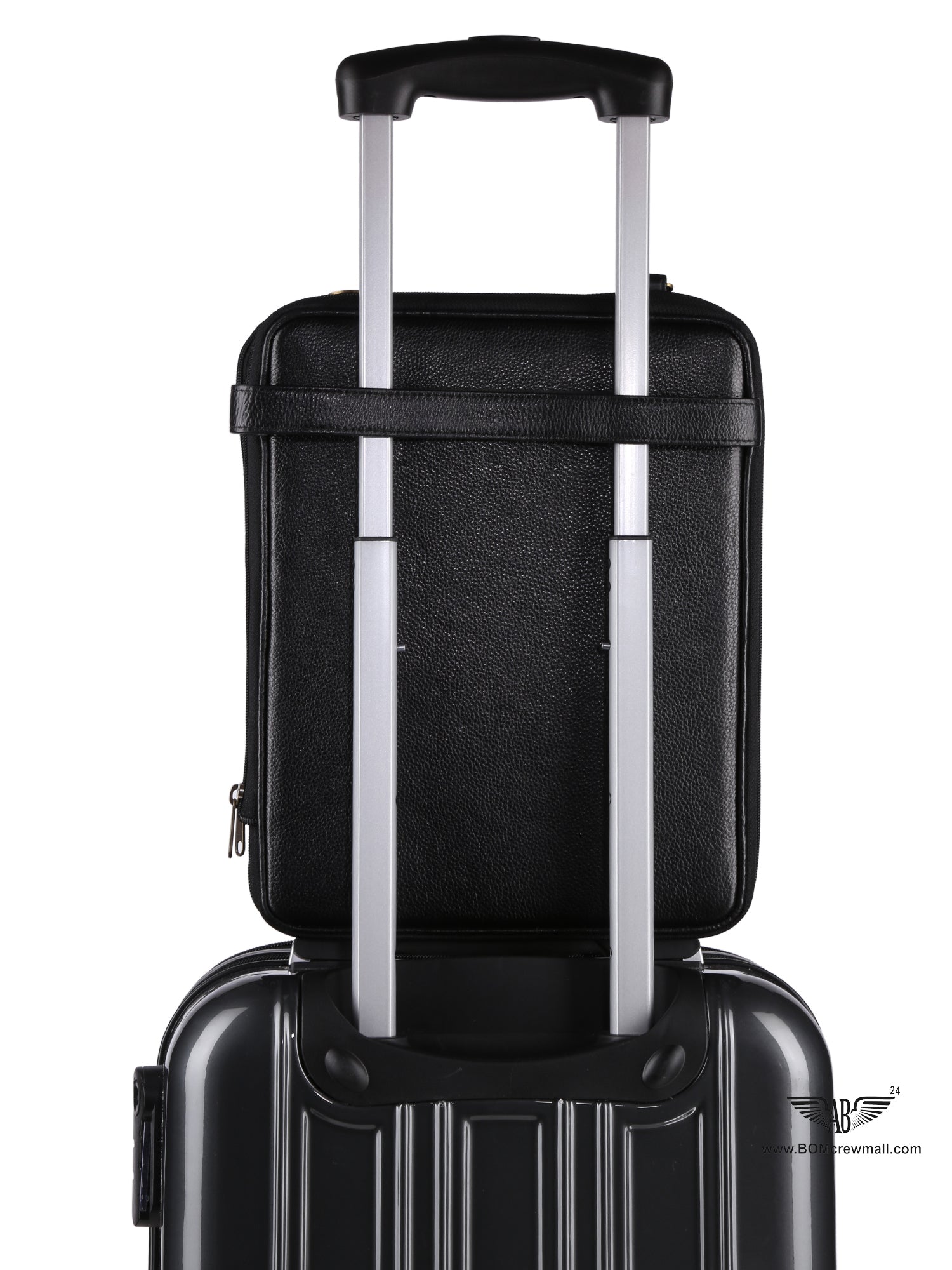 image depicting  black COLLAPSIBLE WINE BAG seated over regular luggage bag 