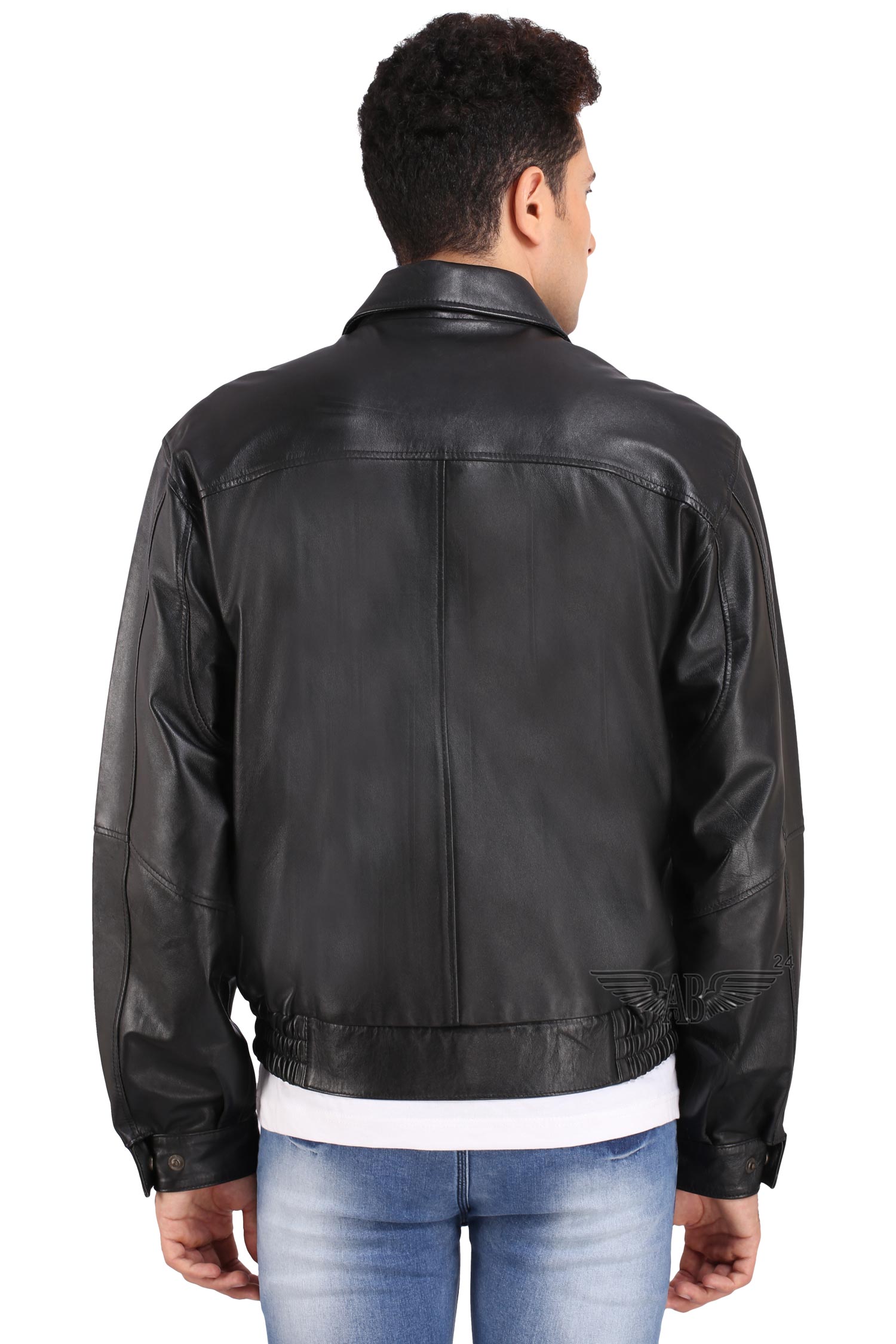 back side image of  Bomber jacket.  It has full sleeves.