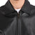 close neck view of Bomber jacket. collar is visible. It is zipped.