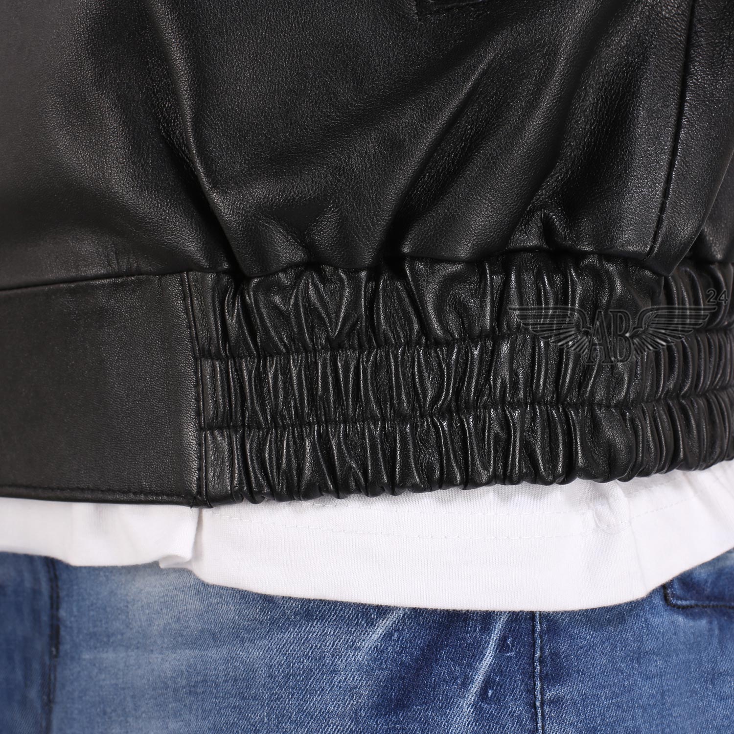 Close view of Waist of Bomber jacket. nice fitting.