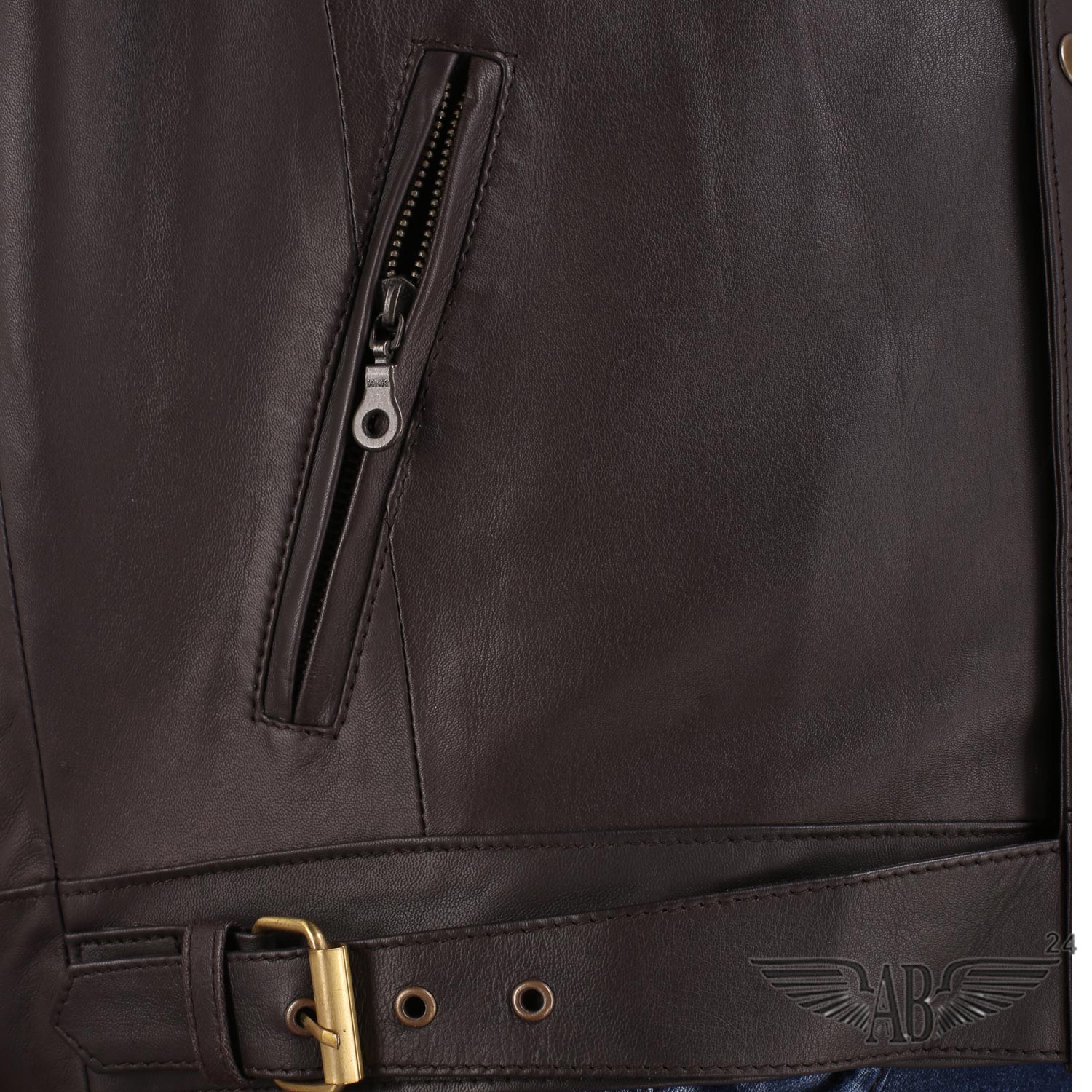 Slit pocket image of BELSTAF BIKER FASHION JACKET MENS. The slit pocket is zippered.