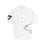 Image displays front view of white shirt with black buttons