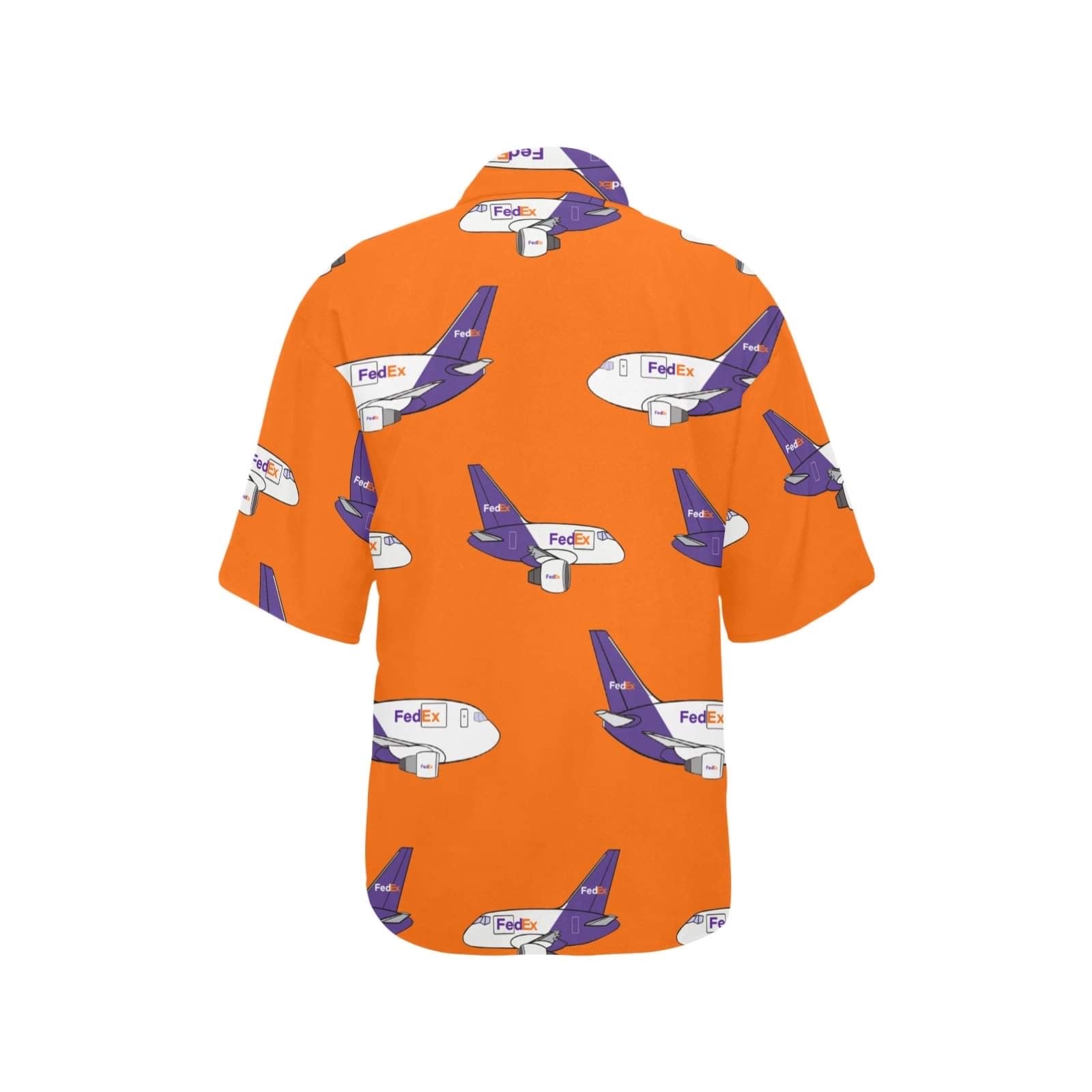 MD11 ORANGE WOMENS HAWAIIAN SHIRT with fedex plane print on it.