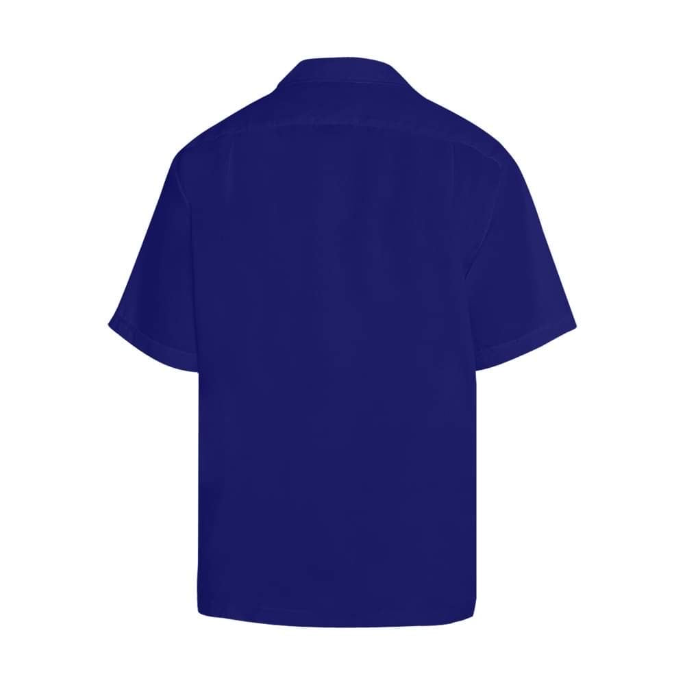 Rear view of Blue Hawaiin shirt
