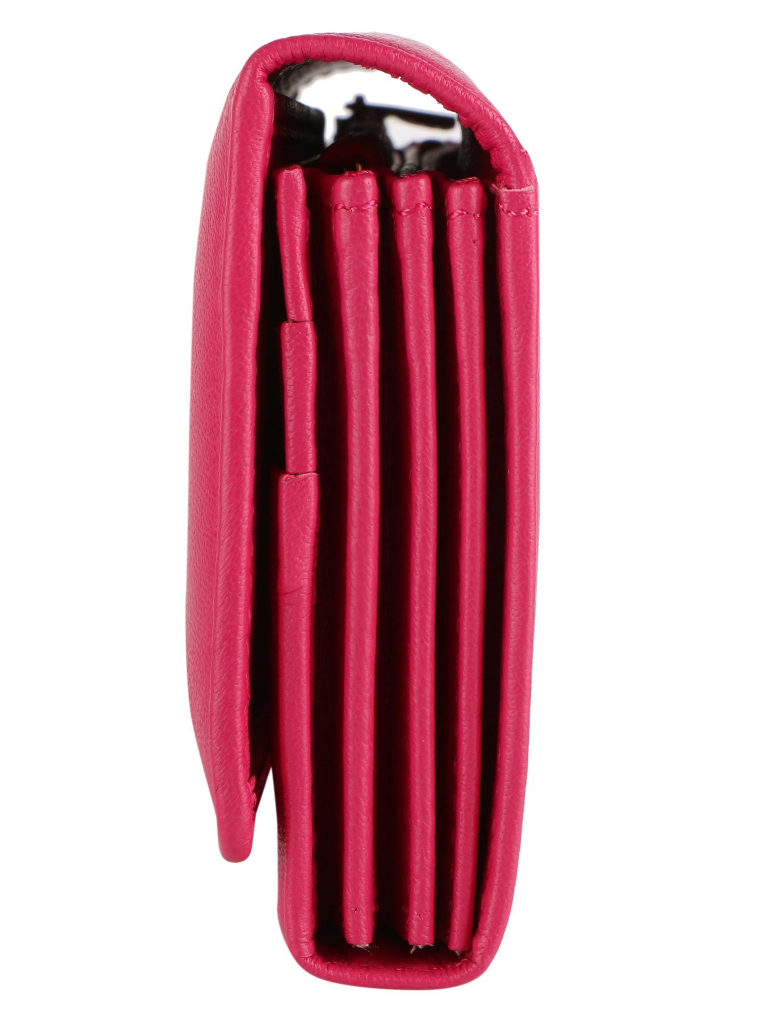 Side view of  pink WOMENS WALLET. Compact and handy.