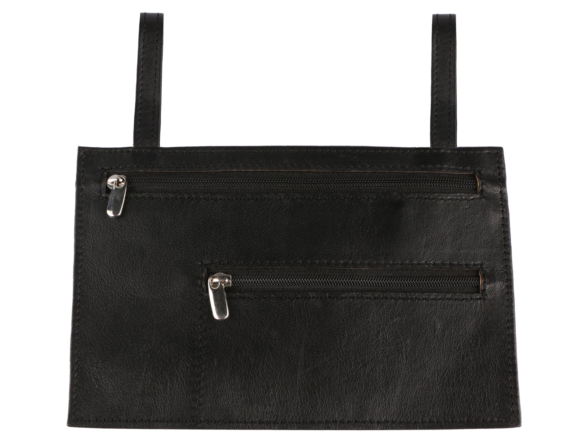 Front view of ROME GYPSY PROOF WALLET. Two front zips are visible. One is full zip. One is short zip