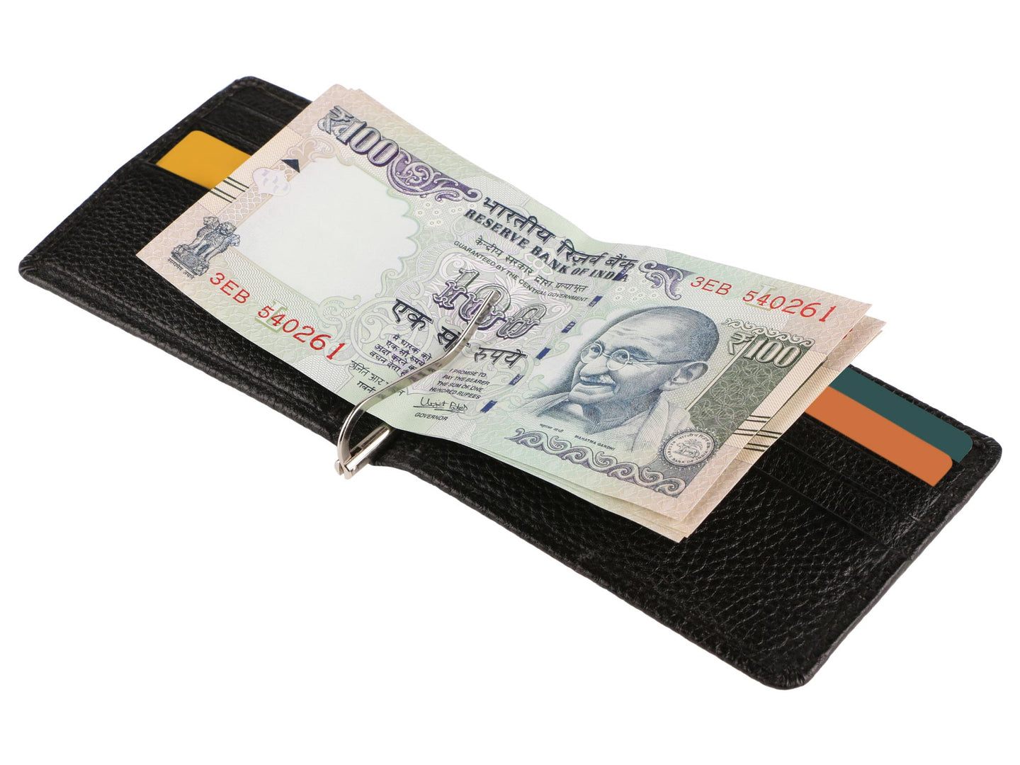 Open inside image of MONEY CLIP COMBAT WALLET.  money is neatly tucked inside it
