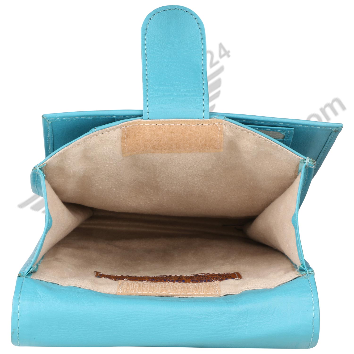 inner imge of blue CROSS BODY HAND BAG. interior is quiet spacious