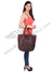 Model posing with brown LUFT SHOPPING BAG. Model is holding back in side angle.