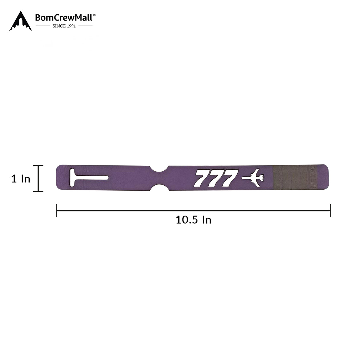 purple LASER-CUT CREW 747-8 BAG TAG with dimensions