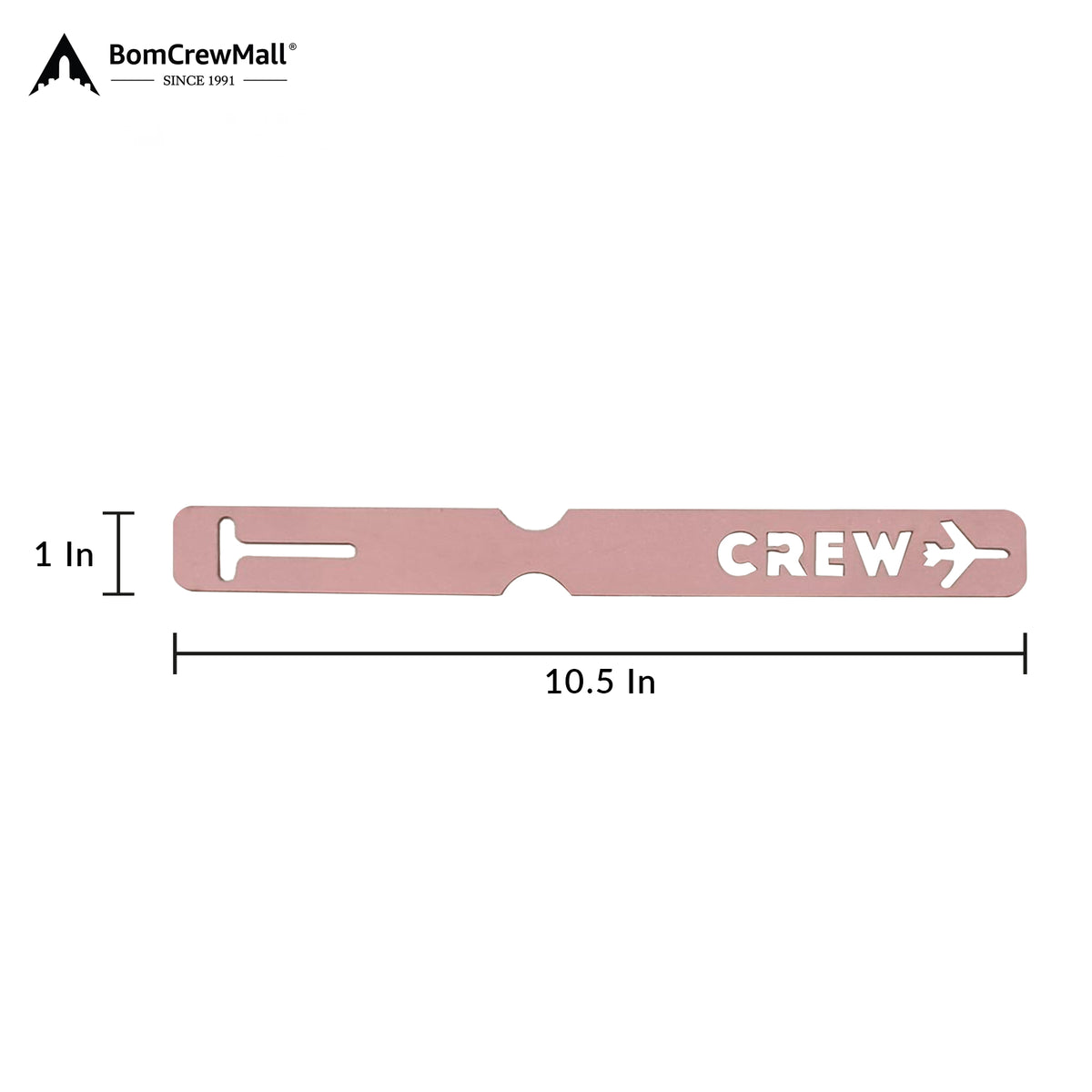 pink LASER-CUT CREW BAG TAG with dimensions