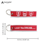 living the dream bag tag in red colour with dimensions 