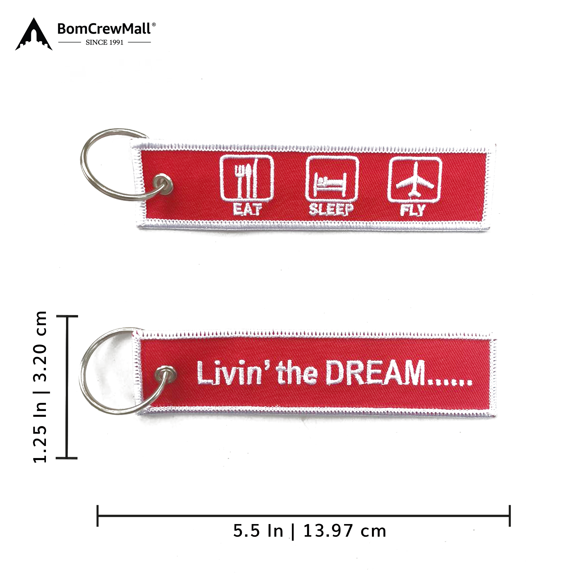 living the dream bag tag in red colour with dimensions 
