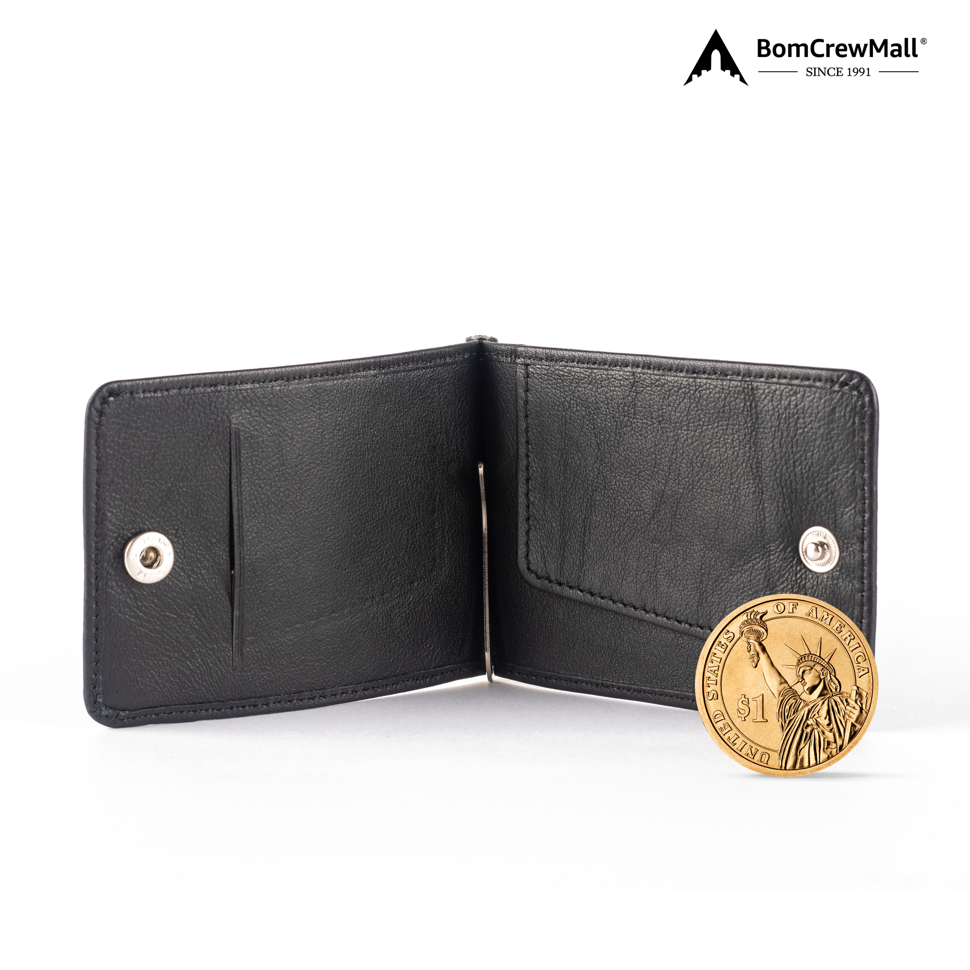 Open leather wallet with clip 