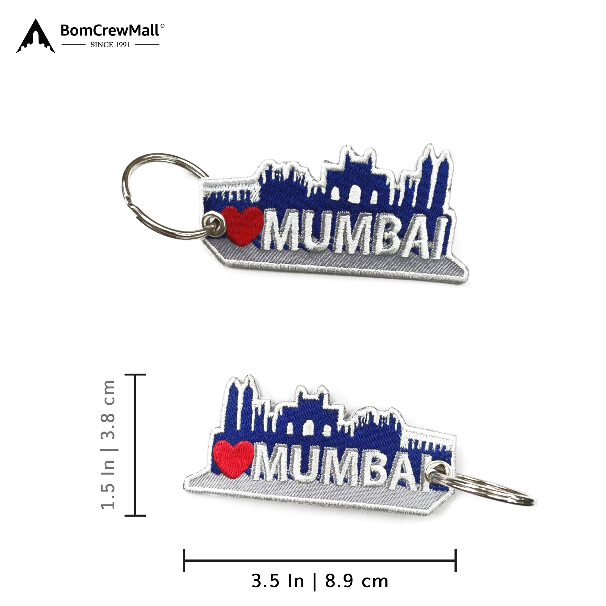 blue colour Mumbai Embroidery bag tag